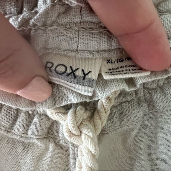 Roxy Oceanside Pants Khaki Beige Tan Loose Low Rise Cargo Linen Trouser Size XL - Picture 6 of 11